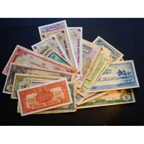 2 - COLLECTION – World Military.  Austria x1, Belgium x2, Burma, Japanese Invasion Money x5, France, All... 