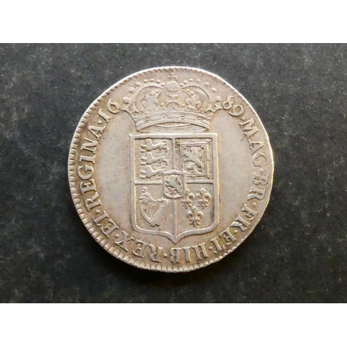 221 - UNITED KINGDOM.  Halfcrown.  1689 PRIMO, first busts, first reverse, caul & interior of crown froste... 