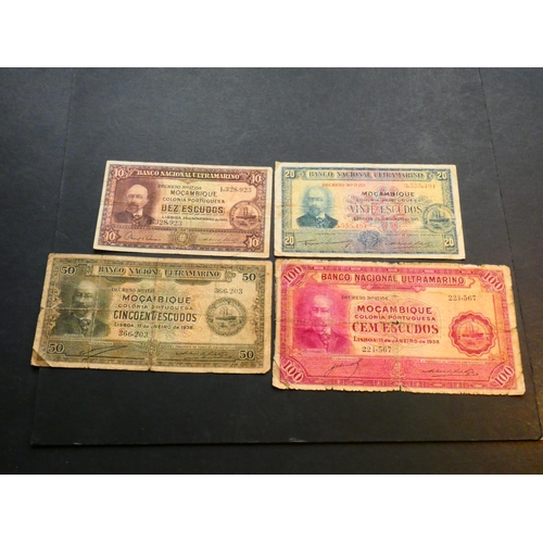 23 - MOZAMBIQUE.  10 Escudos, 29.11.1945, P-95.  20 Escudos, 29.11.1945, P-96.  50 Escudos, 11.1.1938, P-... 