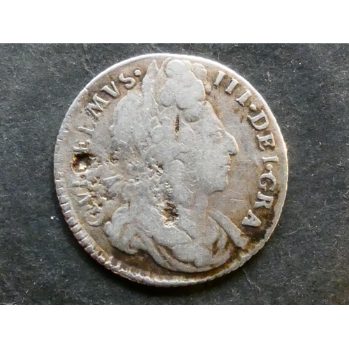 244 - UNITED KINGDOM.  Sixpence.  1696, 2nd bust, two locks of hair across breast, no stop after GRA, late... 