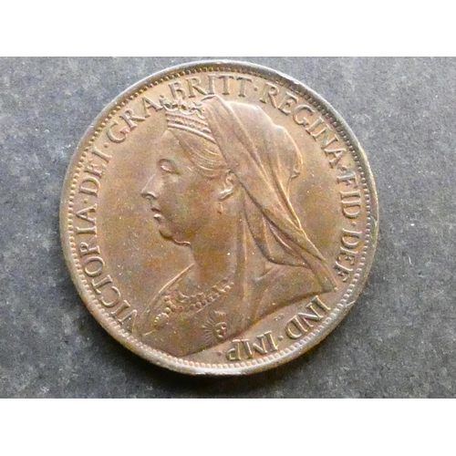 255 - UNITED KINGDOM.  Penny.  1896, close 96, S-3961, EF, trace of original lustre.