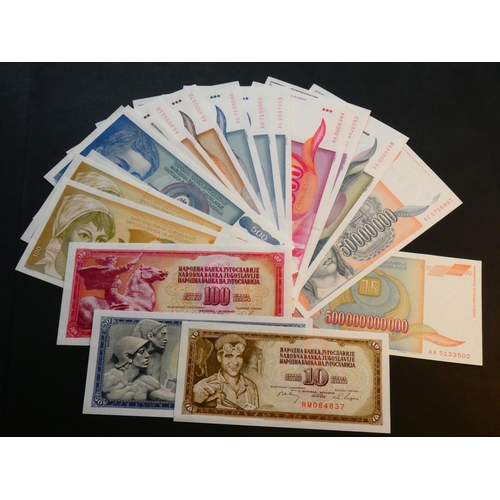 26 - YUGOSLAVIA.  10 Dinara (P-82b), 50 Dinara (P-83a), 100 Dinara (P-80b & P-105 x2), 500 Dinara (P-70 x... 