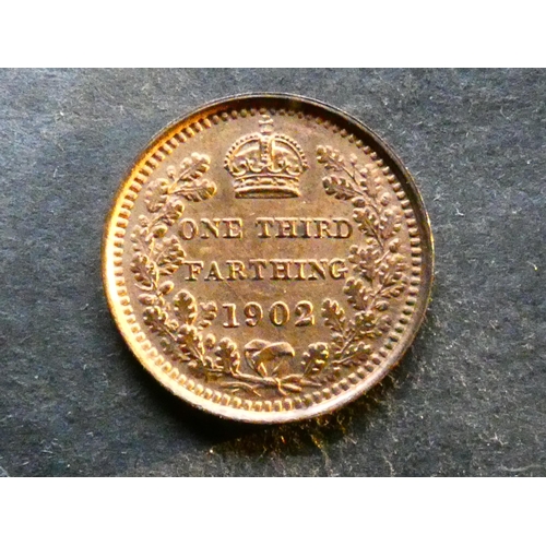 267 - UNITED KINGDOM. Third-Farthing.  1902, S-3993, struck for use in Malta, EF/GEF, much original lustre