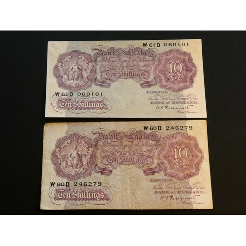 30 - GREAT BRITAIN – BANK OF ENGLAND.  10 Shillings.  Sign. PEPPIATT, B251 (BE24c), mauve emergency issue... 