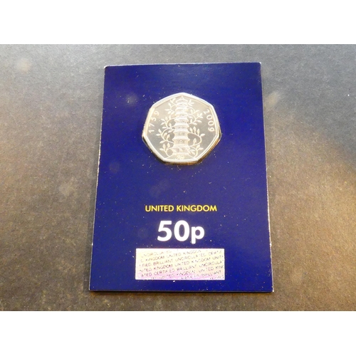 305 - UNITED KINGDOM. 50 Pence.  2019, 260th anniversary of Kew Gardens, Chinese pagoda, UNC, sealed in “C... 