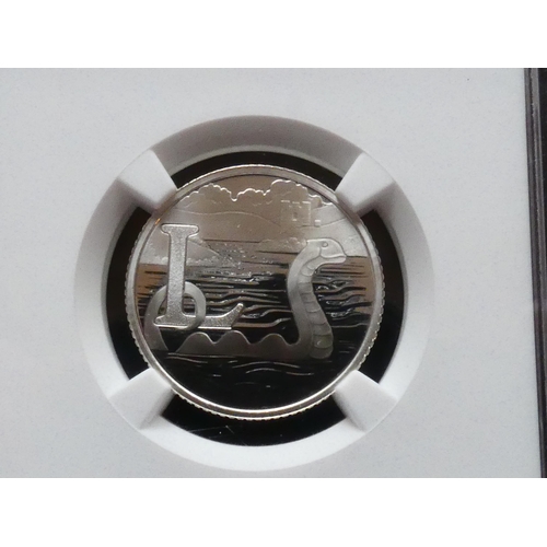 310 - UNITED KINGDOM. 10 Pence.  2018, Alphabet series, L for Loch Ness, silver Proof, slabbed and graded ... 