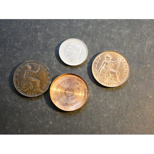 331 - UNITED KINGDOM. Various.  Halfpenny; 1885 (hollowed) & 1895 NVF/VF, plus Sixpence, 1952, VF  (3)