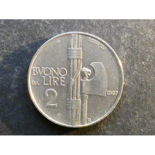 361 - ITALY.  Nickel 2 Lire, 1927R, Rome mint, KM63, NVF