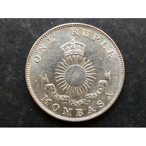 378 - MOMBASA.  Silver 1 Rupee, 1888H, Heaton mint, KM5, GVF, contact marks.