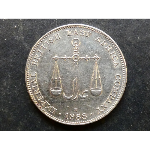 378 - MOMBASA.  Silver 1 Rupee, 1888H, Heaton mint, KM5, GVF, contact marks.