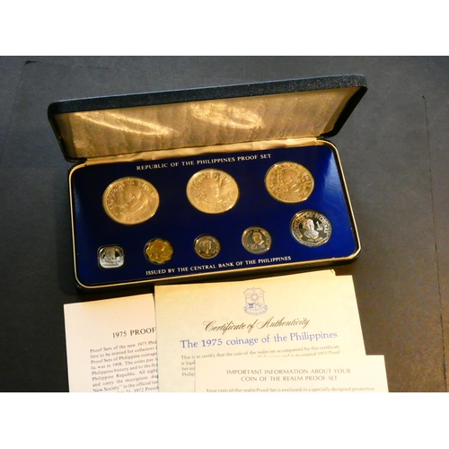 387 - PHILIPPINES.  Proof set, 1975, 8 coins, 1 Sentimo to silver 50 Piso, FDC, cased.