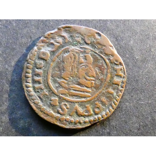 396 - SPAIN.  Philip IV (1621-1665), copper 16 Maravedis, 3.86g, 1662M, Trujillo mint, KM172.9, NF