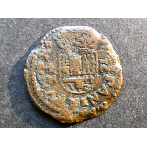 396 - SPAIN.  Philip IV (1621-1665), copper 16 Maravedis, 3.86g, 1662M, Trujillo mint, KM172.9, NF