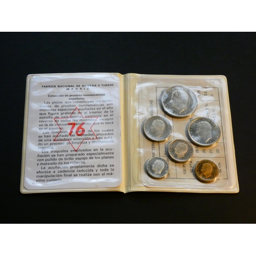 398 - SPAIN.  Proof set, 1975(19-76), 50 Cents to 100 Pesetas, 6 coins, in vinyl wallet, UNC, light marks ... 