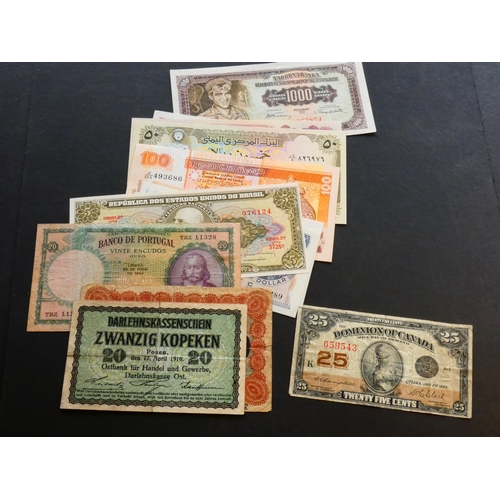 4 - COLLECTION – World.  Brazil, 5 Cruzeiros, ND(1964), P-176c.  Canada, 25 Cents, 2.7.1923, sign. Campb... 