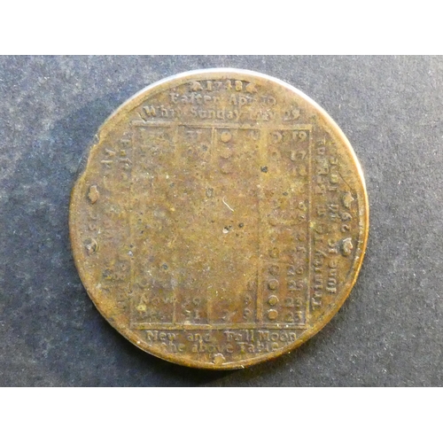 439 - CALENDAR MEDAL.  1748, by John Powell,  obverse; AN ALMANACK FOR THE YEAR 1748, reverse; table of da... 