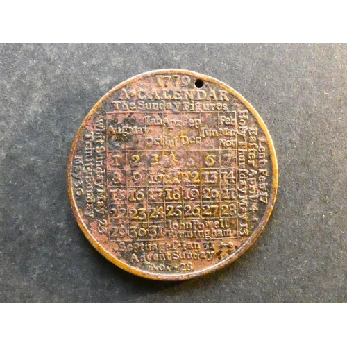 441 - CALENDAR MEDAL.  1779, by John Powell,  obverse; A CALENDAR FOR 1779, reverse; table of dates for ne... 