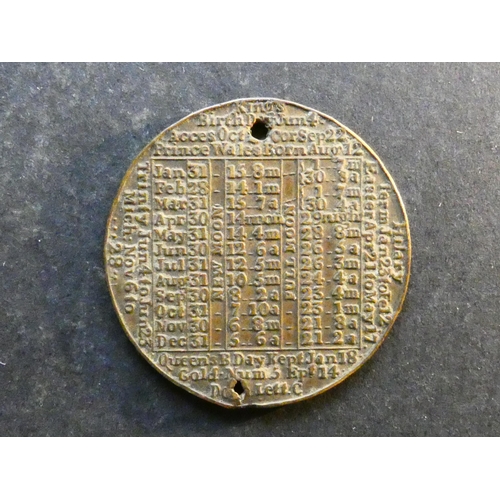 442 - CALENDAR MEDAL.  1790, by James Davies,  obverse; A CALENDAR FOR 1790, reverse; table of dates for n... 