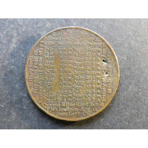 443 - CALENDAR MEDAL.  1796, by Peter Kempson,  obverse; A CALENDAR FOR 1796, reverse; table of dates for ... 