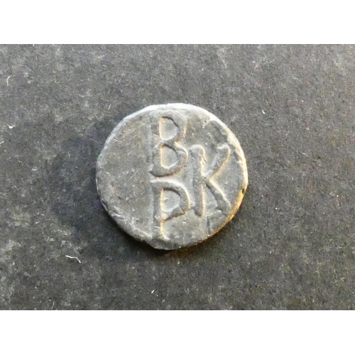 450 - COMMUNION TOKEN.  Scotland, Berwickshire, Bunkle-Preston, large B above P K, Burzinski-967, 18mm, un... 