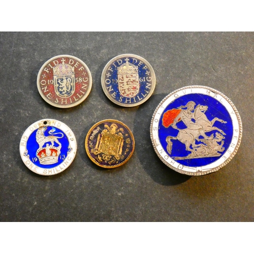 457 - ENAMELLED.  GB, Crown, George III, 1818-1820, date worn, reverse enamelled in red, white & blue, bro... 