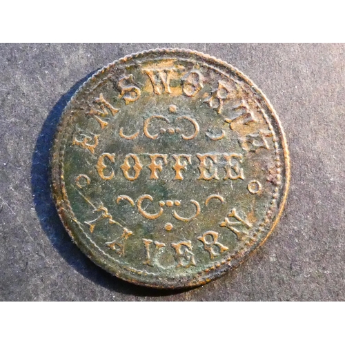 479 - INN & REFRESHEMENT TOKENS.  Hampshire, obverse; GOOD FOR ONE PENNY WORTH OF REFRESHMENT AT THE, reve... 