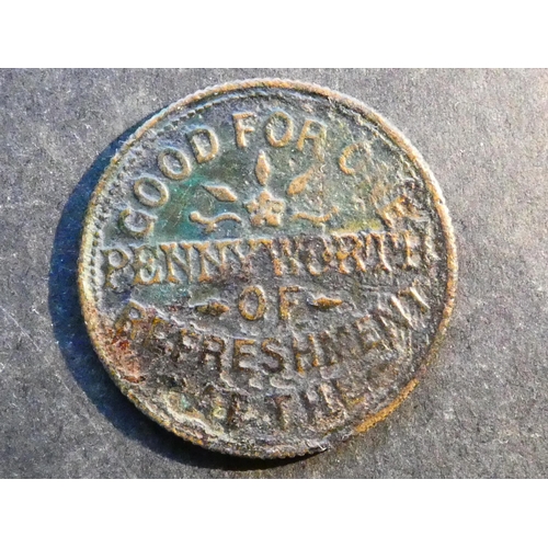 479 - INN & REFRESHEMENT TOKENS.  Hampshire, obverse; GOOD FOR ONE PENNY WORTH OF REFRESHMENT AT THE, reve... 