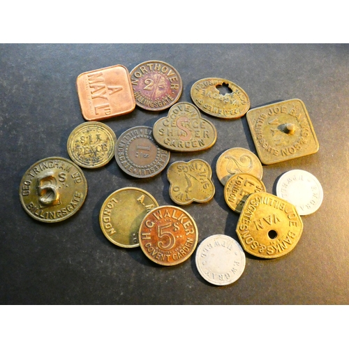 487 - MARKET TOKENS.  Various, including Billingsgate [Joe Banks & Son (VAN x2 different), Leleu & Blakesl... 