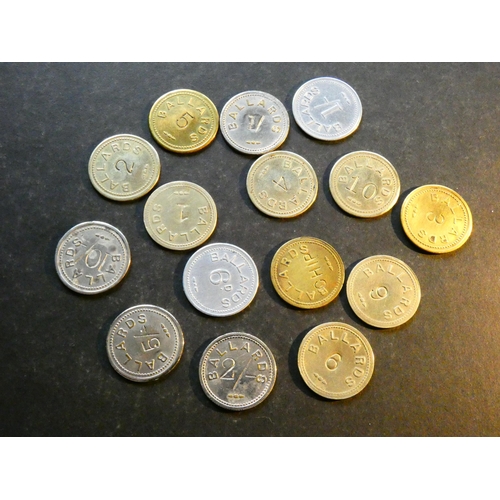 488 - MARKET TOKENS.  Unidentified location, BALLARDS, 24mm, brass or copper-nickel, stamped with value; 1... 