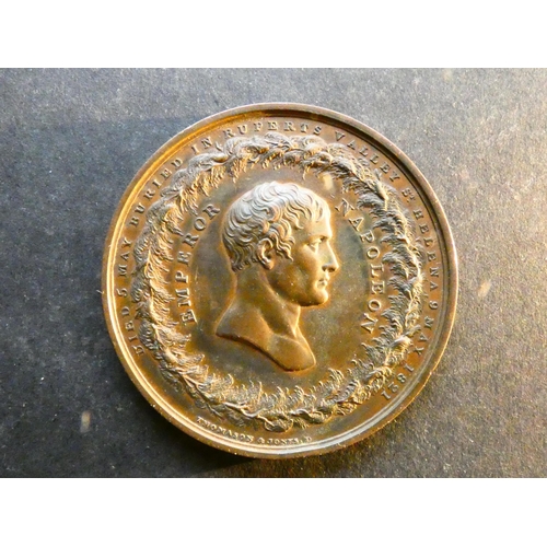 504 - MEDALLIONS – NATIONAL & LOCAL.  1821, Death of Napoleon Bonaparte, obverse; DIED 5 MAY BURIED IN RUP... 