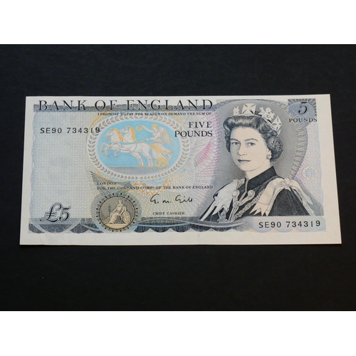 56 - GREAT BRITAIN – BANK OF ENGLAND.  5 Pounds.  Sign. GILL, B353 (BE117d), last run, serial number SE90... 