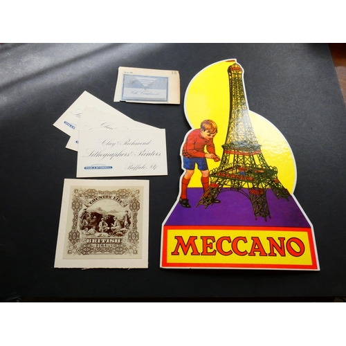 573 - ADVERTISING.  Shop counter-top display sign, “MECCANO”, approximately 215mm x 365mm, on card with fo... 