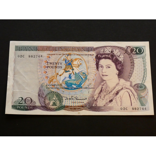 60 - GREAT BRITAIN – BANK OF ENGLAND.  20 Pounds.  Sign. SOMERSET, B351 (BE208c), serial number 02C 88274... 