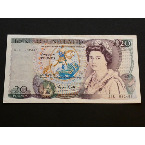 61 - GREAT BRITAIN – BANK OF ENGLAND.  20 Pounds.  Sign. GILL, B355 (BE209b), first series, serial number... 