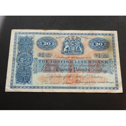 65 - SCOTLAND – British Linen Bank.  20 Pounds, 6.8.1935, sign. SINCLAIR-DEMPSTER, BL68a (SC234a, P-159a)... 