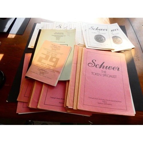 82 - BOOKS.  Tokens, Dealer’s mail bid & fixed price lists, “SCHWER, The Token Specialist”, collection of... 