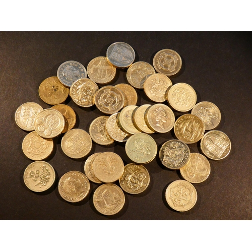14 - COINS - GREAT BRITAIN.  1 Pound; collection of round Pounds, 1983 to 2015, all different, NF to EF, ... 