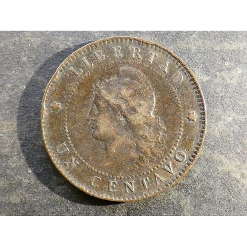 16 - COINS - ARGENTINA.  Republic, bronze 1 Centavo, 1892, KM32, NF/F, small eks.