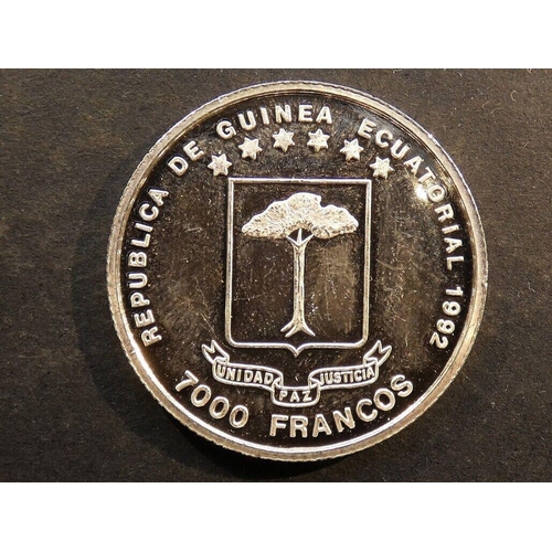 27 - COINS - EQUATORIAL GUINEA.  7000 Francos, 1992, Barcelona Olympics - Katrin Krabbe, silver Proof, KM... 