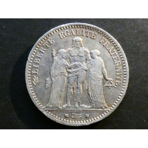 31 - COINS - FRANCE.  Third Republic (1870-1940), silver 5 Francs, 1873A, Paris mint, KM820.1, GF, contac... 