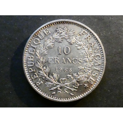 33 - COINS - FRANCE.  Fifth Republic (1958-), silver 10 Francs, 1965, KM932, NEF, toned.