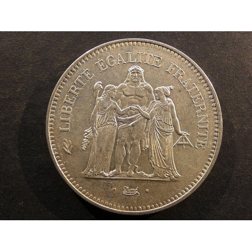 34 - COINS - FRANCE.  Fifth Republic (1958-), silver 50 Francs, 1974, KM941.1, AUNC/EF+, light contact ma... 