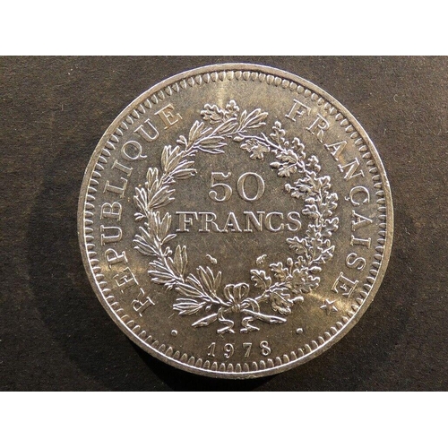 38 - COINS - FRANCE.  Fifth Republic (1958-), silver 50 Francs, 1978, KM941.1, AUNC, light contact marks ... 