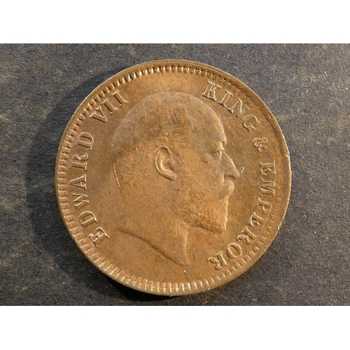 43 - COINS - INDIA.  Edward VII (1901-1910), bronze ¼ Anna, 1906 (c), Kolkata (Calcutta) mint, no mintmar... 