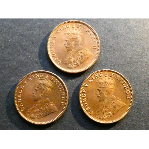 44 - COINS - INDIA.  George V (1910-1935), 3x bronze ¼ Anna, KM512, including 1934 & 1935 (c), Kolkata (C... 