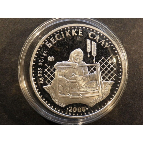 46 - COINS - KAZAKHSTAN.  500 Tengé, 2006, figure seated at loom, silver Proof, NFDC, no case.