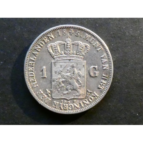 49 - COINS - NETHERLANDS.  William II (1840-1849), silver 1 Gulden, 1845, Brussels mint, privy marks fleu... 