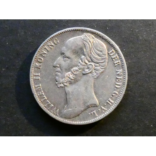 49 - COINS - NETHERLANDS.  William II (1840-1849), silver 1 Gulden, 1845, Brussels mint, privy marks fleu... 