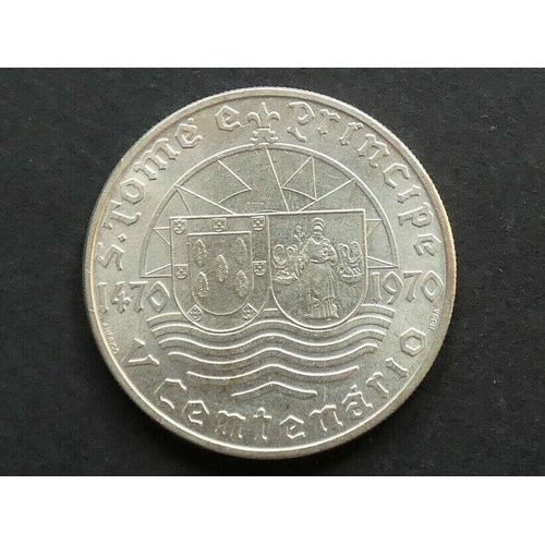 57 - COINS - SÃO TOMÉ & PRINCIPE.  Portuguese colony (to 1975), silver 50 Escudos, 1970, 500th anniversar... 