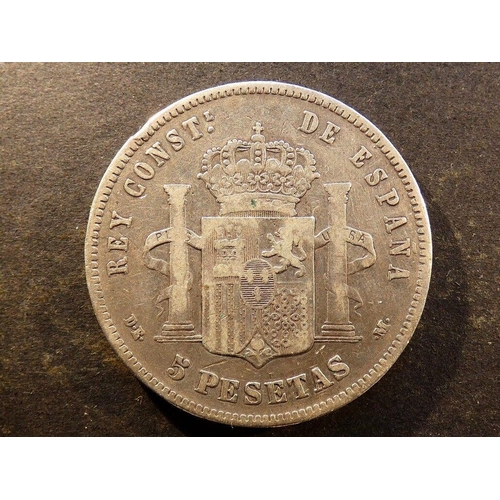 60 - COINS - SPAIN. Alfonso XII (1874-1885), silver 5 Pesetas, 1878 (78) D.E.-M, Madrid mint, KM676, VG.
